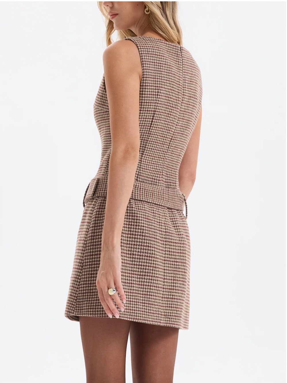 Commense Brown Metal Button Collared Midi Dress S | Quiet Luxury Fall Dress - Picture 6 of 10